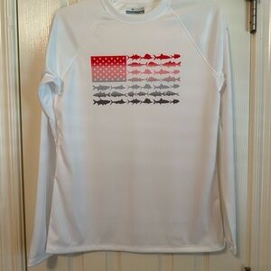 Womens Columbia PFG Long Sleeve Pullover Shirt White / Fish Graphic Size Medium